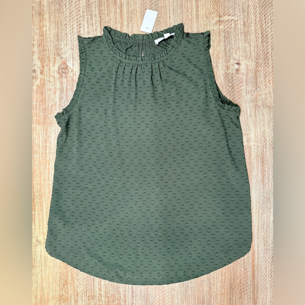 NWT LOFT Mixed Media Sleeveless Ruffle Top, S